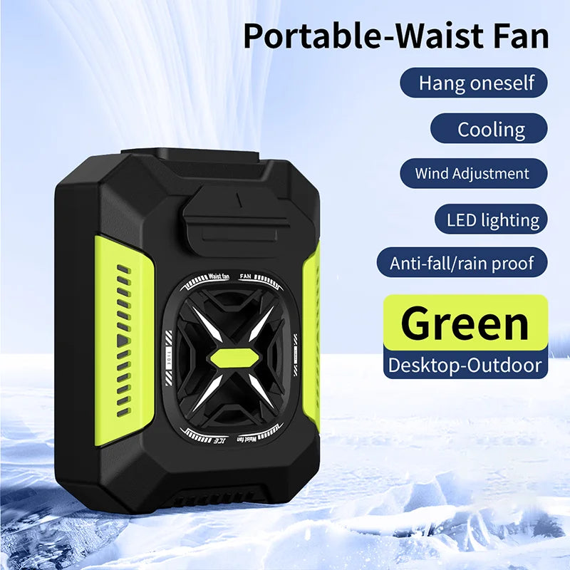 Portable Waist Fan Mini Waist Clip Fan USB Rechargeable Portable Waist Belt Fan Wireless Waist Fan with Power Bank and Lighting