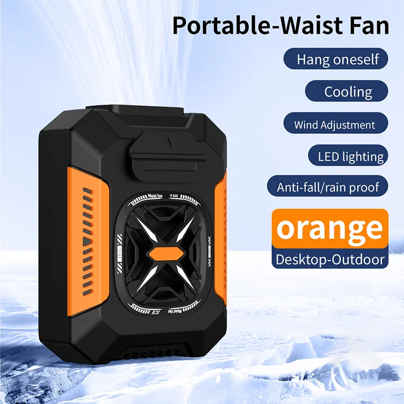 Portable Waist Fan Mini Waist Clip Fan USB Rechargeable Portable Waist Belt Fan Wireless Waist Fan with Power Bank and Lighting