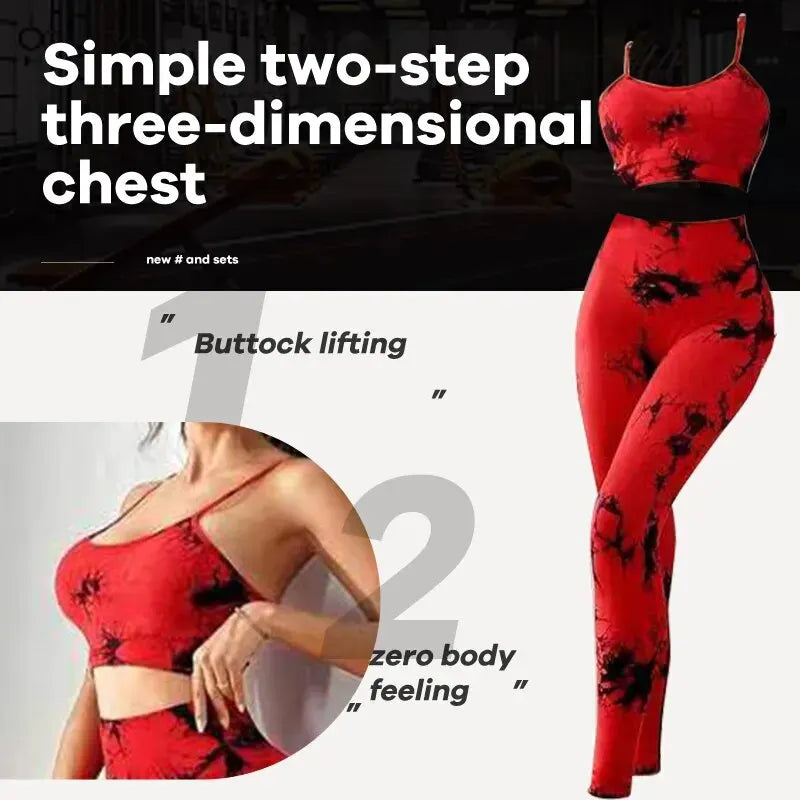 Tie Dye Women's Tracksuit Fitness Yoga Sets Sportswear Workout Bra+High Waist Leggings