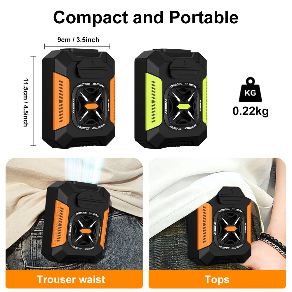 Portable Waist Fan Mini Waist Clip Fan USB Rechargeable Portable Waist Belt Fan Wireless Waist Fan with Power Bank and Lighting