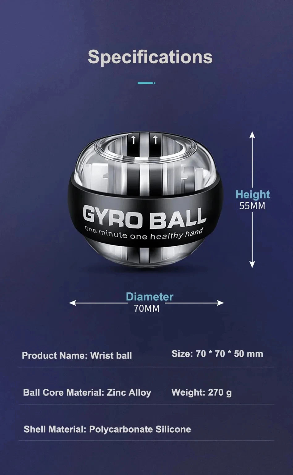 LED Powerball Wrist Trainer Ball Wrist Strengthener Gyro Self-Starting Forearm Trainer Gyro Ball for Strengthening Muscles