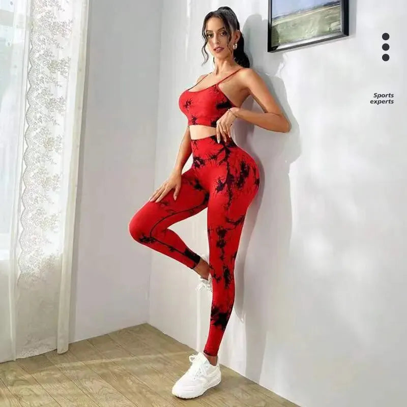 Tie Dye Women's Tracksuit Fitness Yoga Sets Sportswear Workout Bra+High Waist Leggings