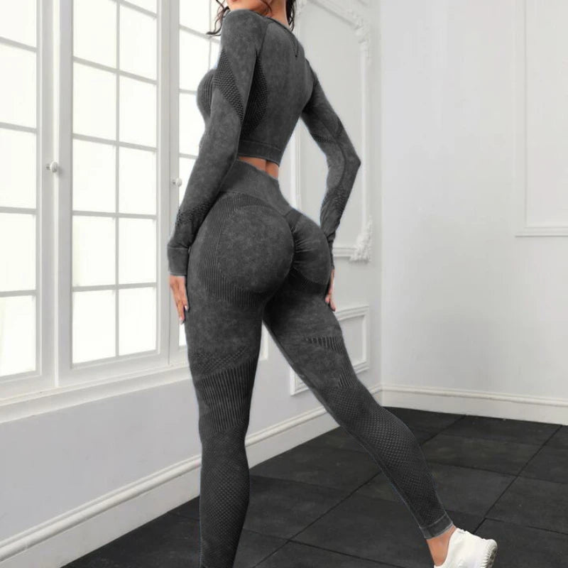 Women’s acid wash seamless gym set with leggings