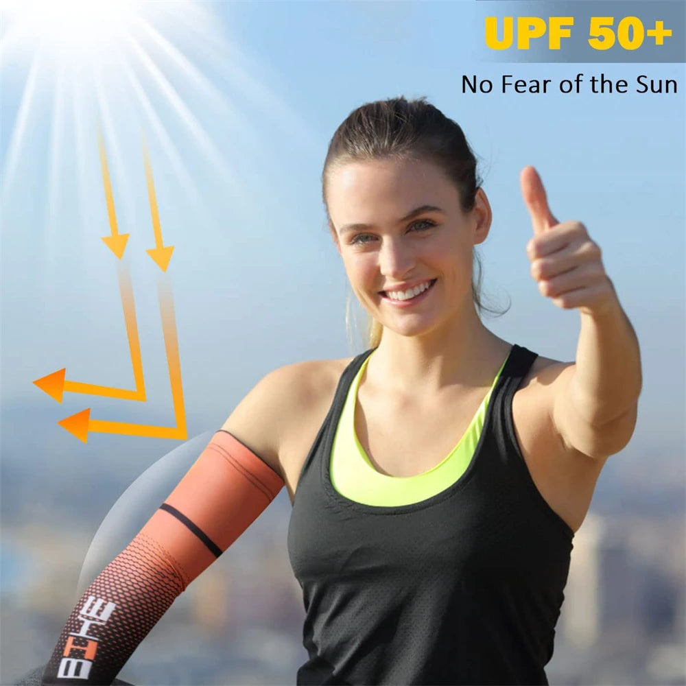 Cooling compression arm sleeves with UPF 50+ sun protection