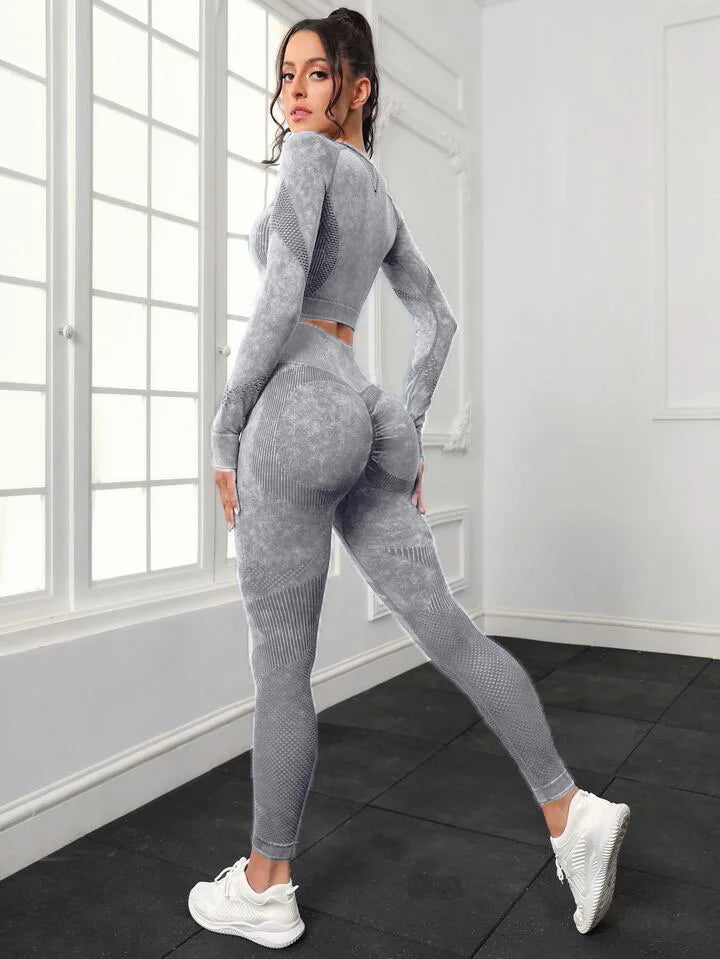 Women’s acid wash seamless gym set with leggings