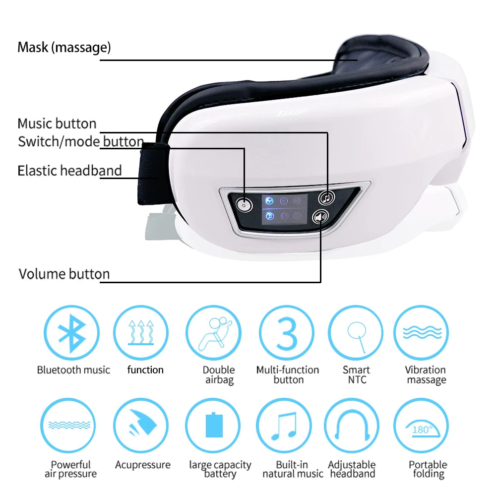 Smart Eye Massage Instrument Vibration Eye Care Massager Airbag Compress Bluetooth Music Eye Relax Fatigue Massage Sleep Mask