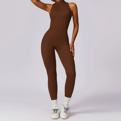 V Back One-piece Suit Women Sports Jumpsuit  Zippers Yoga Rompers Backless Bodysuits