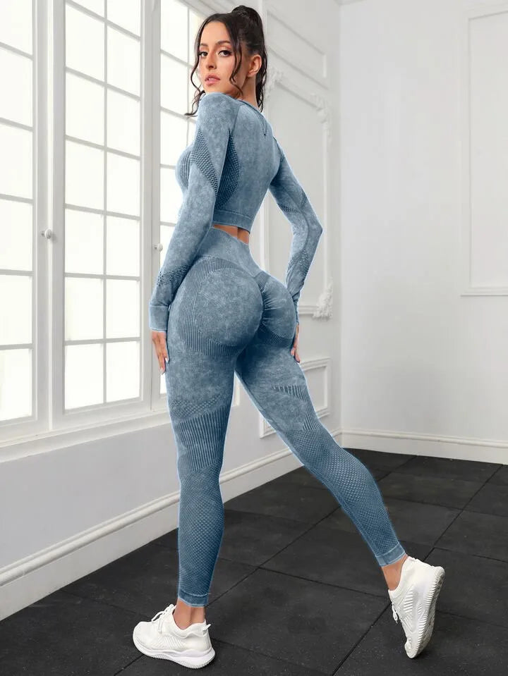 Women’s acid wash seamless gym set with leggings