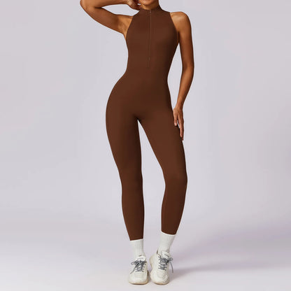 V Back One-piece Suit Women Sports Jumpsuit  Zippers Yoga Rompers Backless Bodysuits