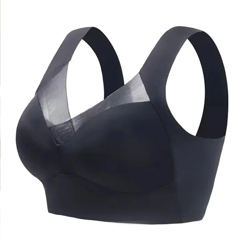 1Pc One-Piece Non-Marking Wide Straps Sexy Ice Sik Sports Bra Easy to Gather No Steel Ring with Bra Pads Underwear