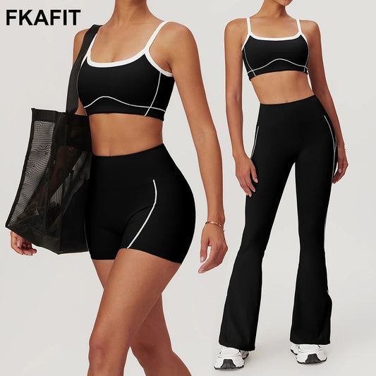 Yoga Set Women Sport Bra Gym Workout Legging High Waist Wide Flare Pant Fitness Sports Shorts Active Wear Suit