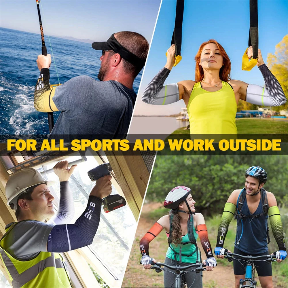 Cooling compression arm sleeves with UPF 50+ sun protection