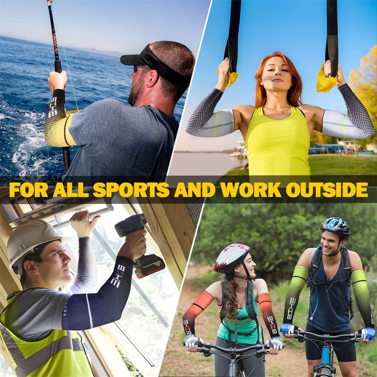 Cooling compression arm sleeves with UPF 50+ sun protection