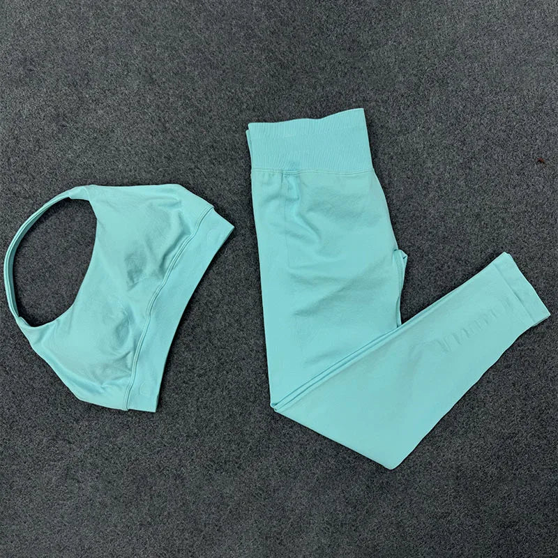 HAUT SHARK 2 Piece Set Women Seamless Yoga Set Sportswear Sleeveless Gym Cropped Top High Waist Leggings