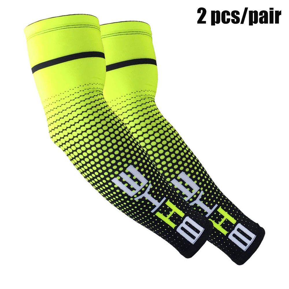 1 Pair Professional Sports UV Sun Protection Cooling Compression Sleeves Arm Sleeves Cool Men and Women Cycling Elbow Support