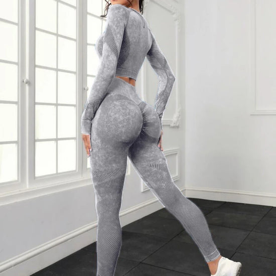 Women’s acid wash seamless gym set with leggings