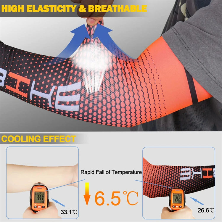 Cooling compression arm sleeves with UPF 50+ sun protection
