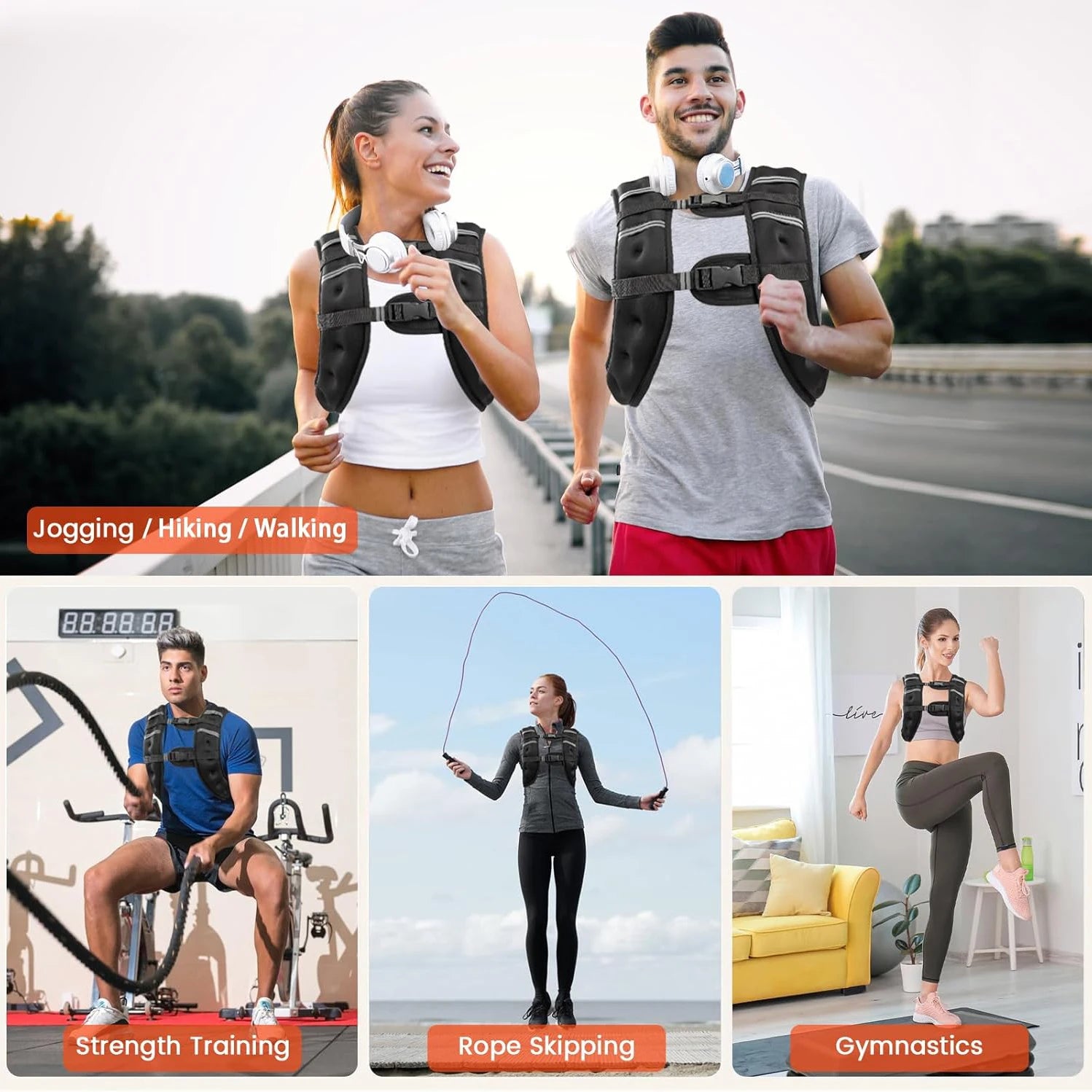 Weighted Vest with Reflective Stripes for Workout Strength Training Running Fitness ,Muscle Building Weight Loss Weightlifting