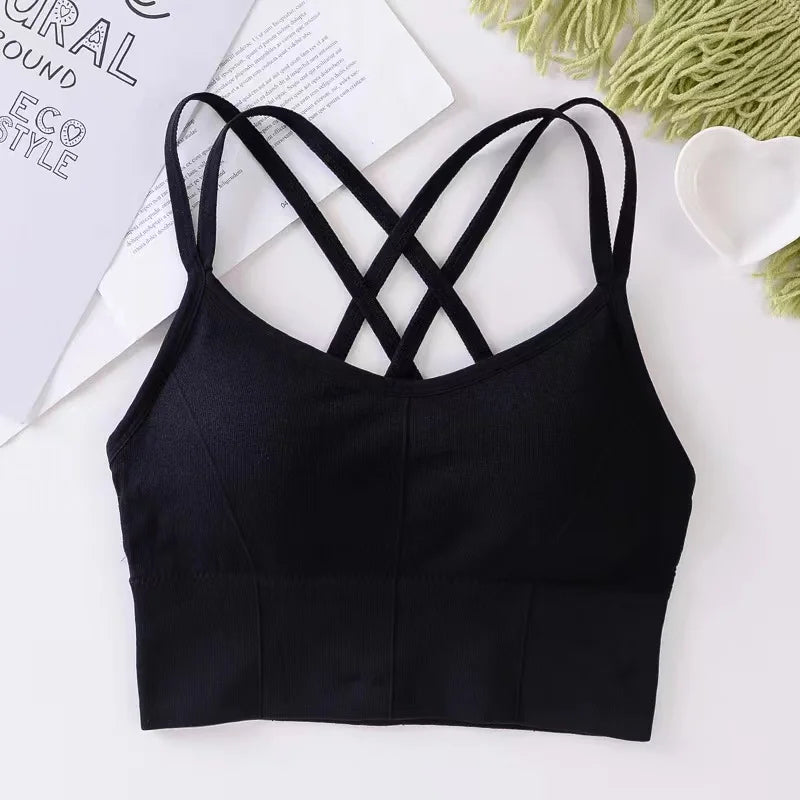 Sexy Women Tops Back Cross Strap Tank Top Push Up Running Sports Bra Breathable Soft Fitness Beauty Solid Color Yoga Bra